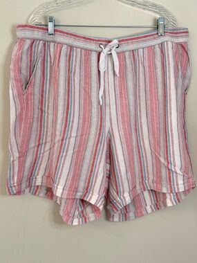 Dash pink striped linen blend elastic drawstring shorts plus SZ 1X